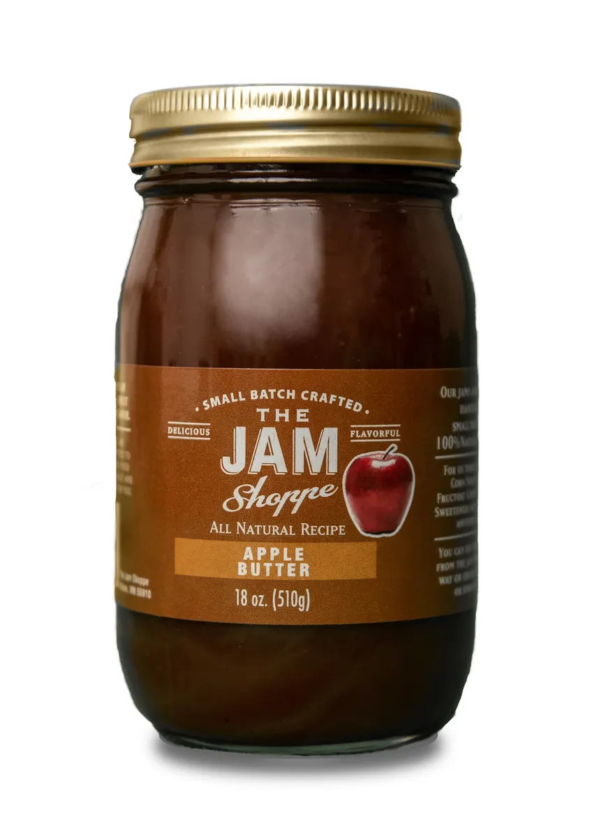 A jar of apple butter is shown.